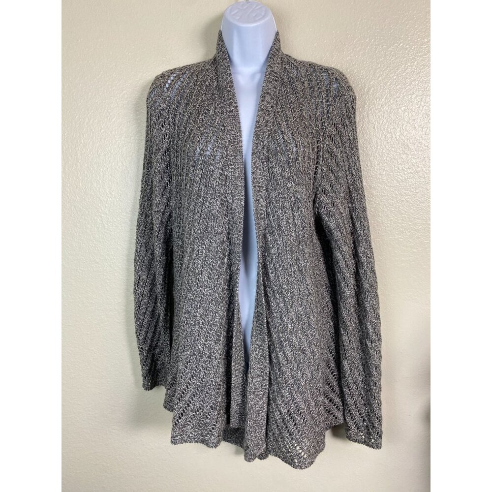 Eileen‎ Fisher Open Knit Cardigan Sweater Size Large Gray Cotton Lightweight